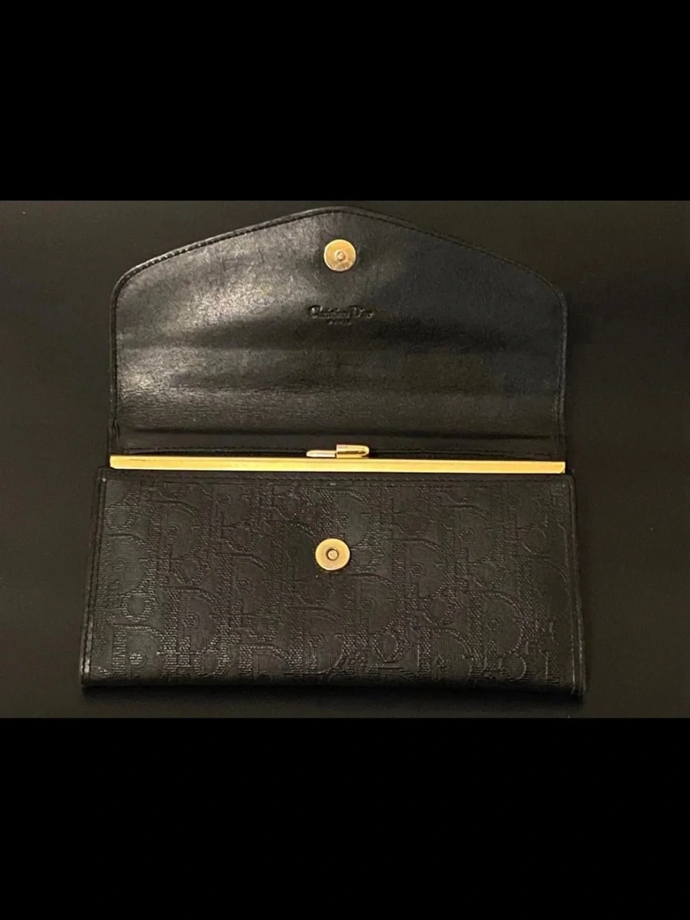 Dior Black Wallet with Gold Ring Accent
